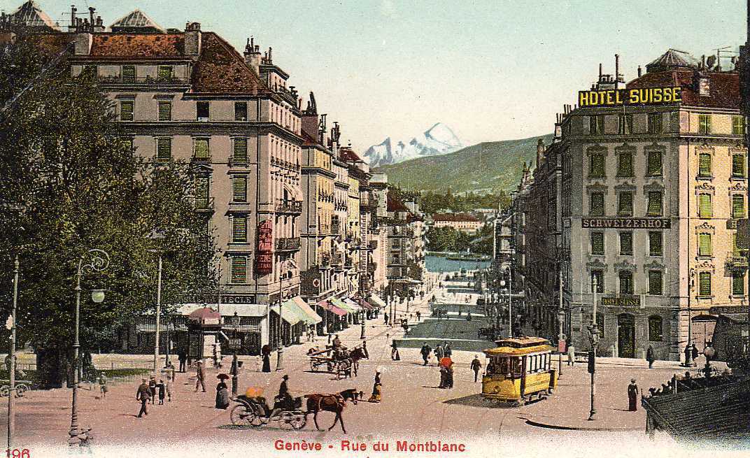 SUI GENEVE Rue Du Mont Blanc, Animée, Tramway, Colorisée, Ed ?? 196, 191? - Genève