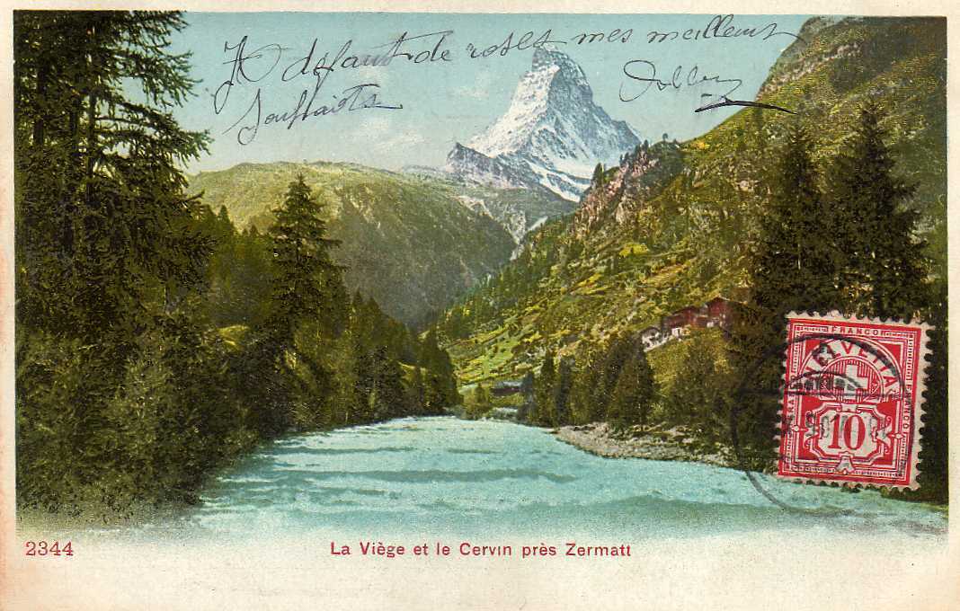 SUISSE Zermatt, Bords De Viege, Mont Cervin, Colorisée, Ed ?? 2344, 1905 - Viège