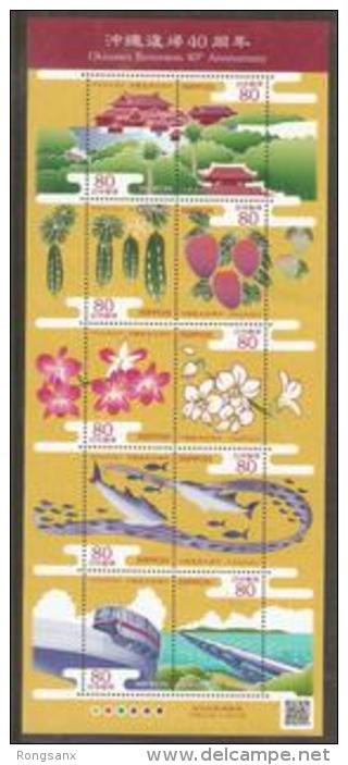 2012 JAPAN OKINAWA REVERSION 40TH ANNI. SHEETLET TRAIN - Blocks & Sheetlets