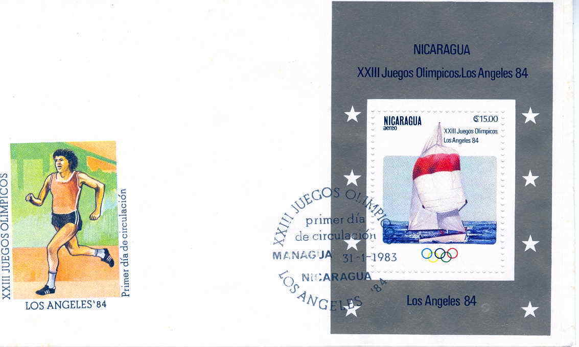 VOILE FDC NICARAGUA 1984 JEUX OLYMPIQUES DE LOS ANGELES - Ete 1984: Los Angeles