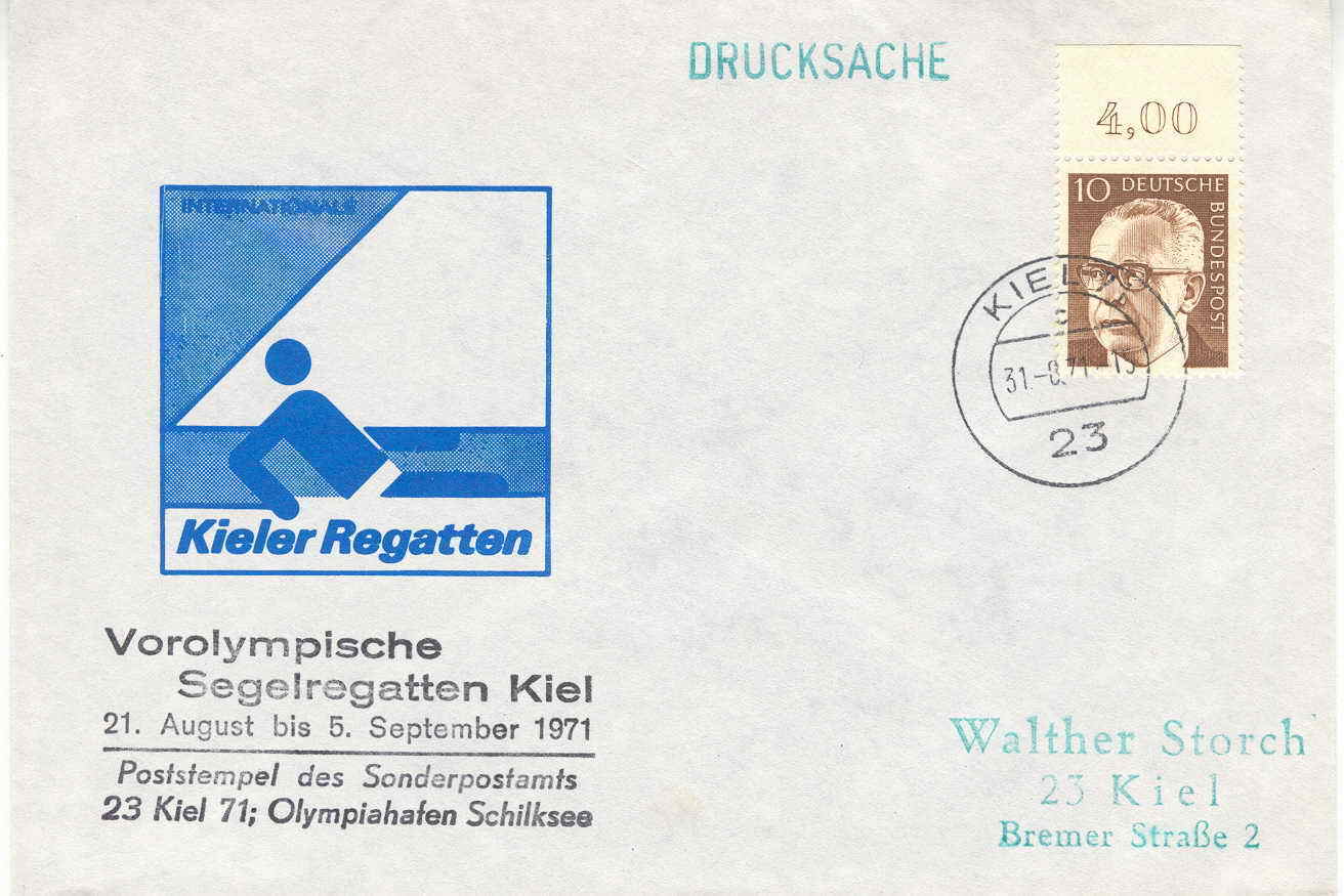 VOILE OBLITERATION TEMPORAIRE 1971 REGATES DE KIEL - Zeilen