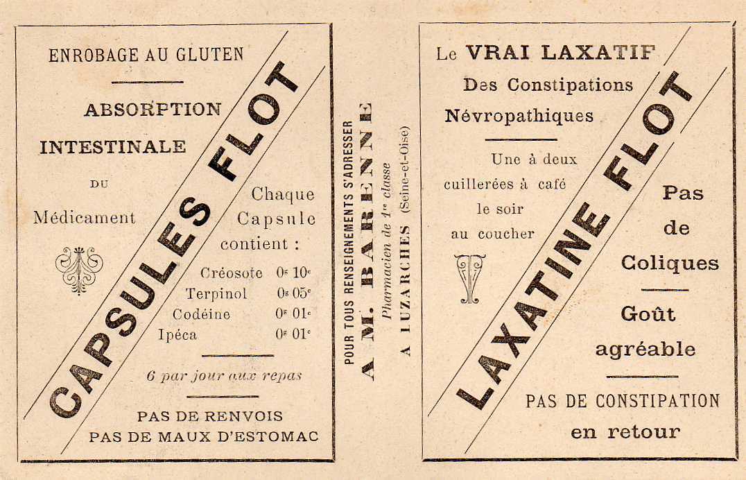 95 LUZARCHES Pharmacie A Barenne, Pub Capsules Flot, Laxatine Flot, Blois, église St Vincent, 191? - Luzarches