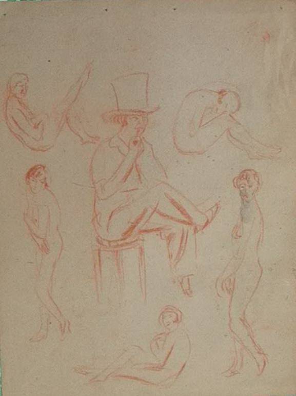 " DANSEUSES DE CABARET "  -  SANGUINE  -  PAGE DE CROQUIS RECTO VERSO -  CIRCA 1925 - Disegni