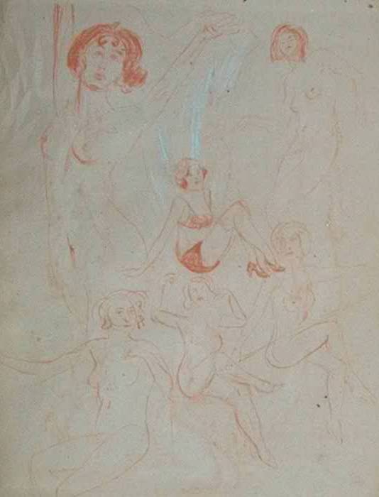 " DANSEUSES DE CABARET "  -  SANGUINE  -  PAGE DE CROQUIS RECTO VERSO -  CIRCA 1925 - Drawings
