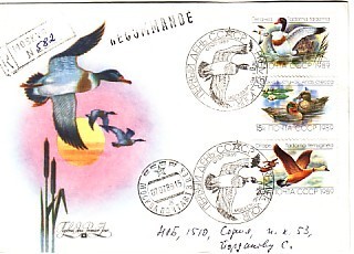 USSR - 1989  BIRDS -Ducks  3v.- FDC (R-travel) - Canards