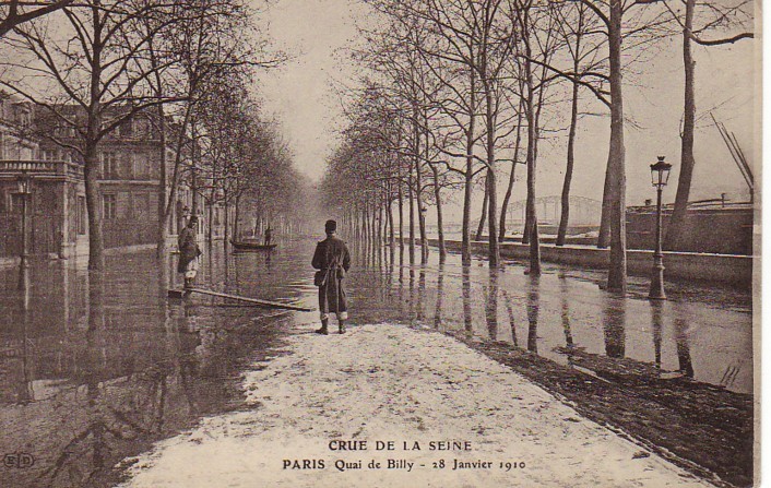 75 PARIS "Crue De La Seine"  Jolie Cpa Animée Du Quai De Billy, 28 Janvier 1910 - Inondations