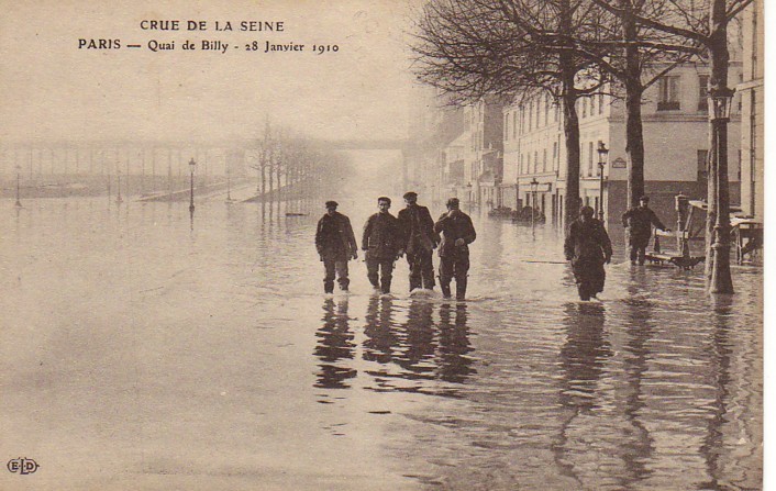 75 PARIS "Crue De La Seine"  Cpa Animée Du Quai De Billy, 28 Janvier 1910 - Overstromingen