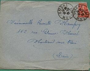 Semeuse 199 Seul / Lettre CAD Du 30-12-1932 De Bitche Pour Montreuil Sous Bois - 1903-60 Säerin, Untergrund Schraffiert