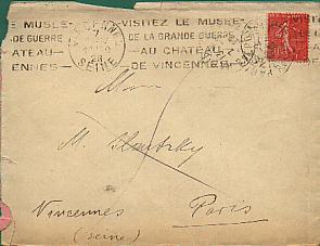 Semeuse 199 Seul / Lettre CAD Du 7 Fev? 1928 Adresse Incomplète Obl Mécanique Musée Chateau Vincennes - 1903-60 Sower - Ligned