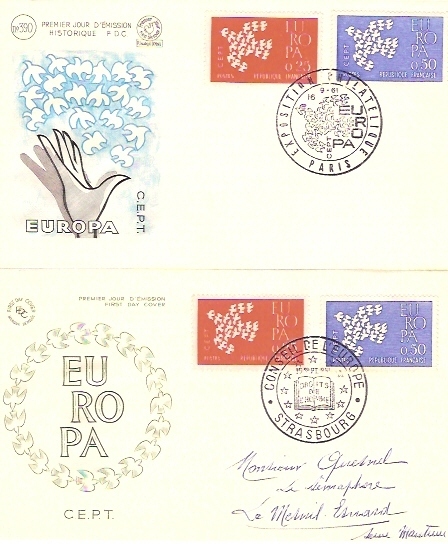 EUROPA FRANCE 1961/ FDC  2 Env. Oblitération  Paris & Strasbourg - 1961