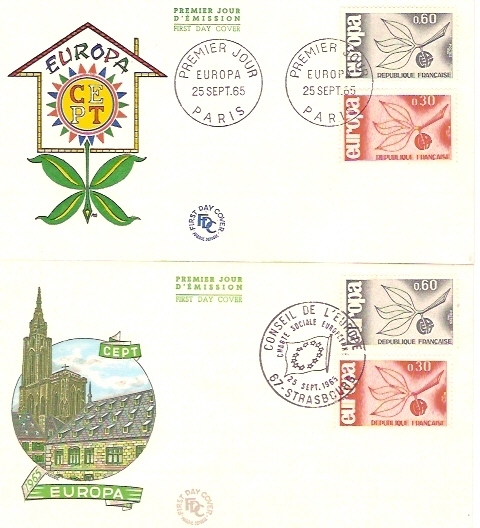 EUROPA FRANCE 1965/ F.D.C  - 2 Env. Oblitérations Paris Et Strasbourg - 1965