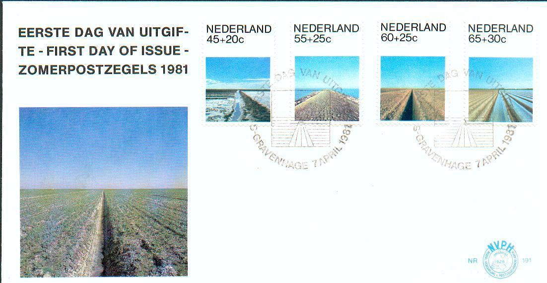 8,0191 NVPH FDC PTT Post E 191 1216 1219   Digues  Enveloppe 1er Jour FDC PB 7-4-1981 Zomerzegels  Tirage Oplaag 572000 - Verzamelingen