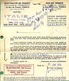 Rappel De Facture Electricité De France Gaz - Recommandé Belle Obl Mécanique Du 12-01-1954 - Hiver Terrible Abbé Pierre - Elektriciteit En Gas
