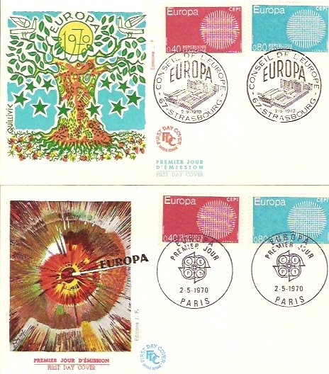 EUROPA / FRANCE/ FDC 1970 -  2 Env. Obl. Paris Et Strasbourg - 1970