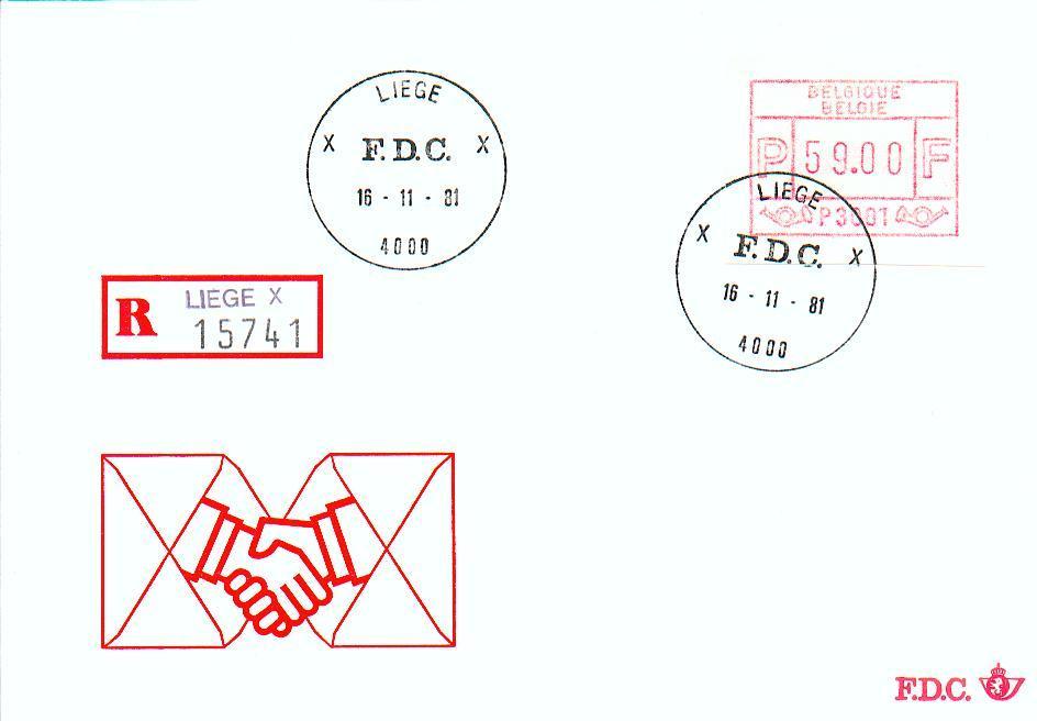 30000 - Fdc Va 1 - 59F Liège X - Vignette Atm P3001 -  16-11-1981 - Sonstige & Ohne Zuordnung