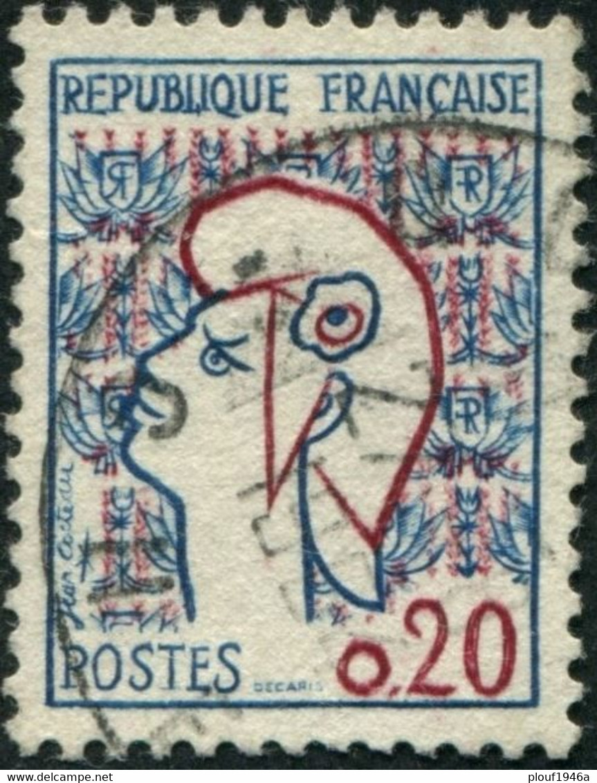 Pays : 189,07 (France : 5e République)  Yvert Et Tellier N° : 1282 (o) - 1961 Marianne Of Cocteau