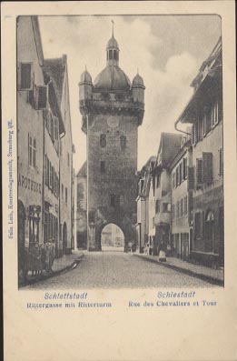 67 Sélestat Schlettstadt Rue Des Chevaliers Et Tour Belle Carte De Rue Animée Magasin - Selestat