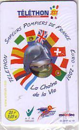 FRANCE  PRIVEE SAPEURS POMPIERS TELETHON 2001 DRAPEAUX FLAGS 20F NSB MINT SUPERBE  RARE - Firemen