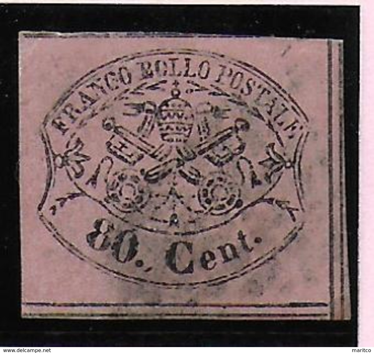 Italian States STATO PONTIFICIO Papal States 80C IMPERFORATED - Papal States