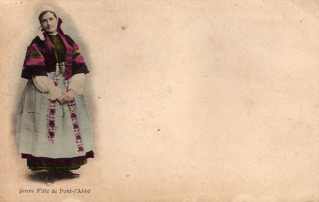 29 PONT ABBE Types Jeune Fille En Costume, Trés Beau Plan, Colorisée, Ed ??, Dos 1900 TOP++ - Pont L'Abbe