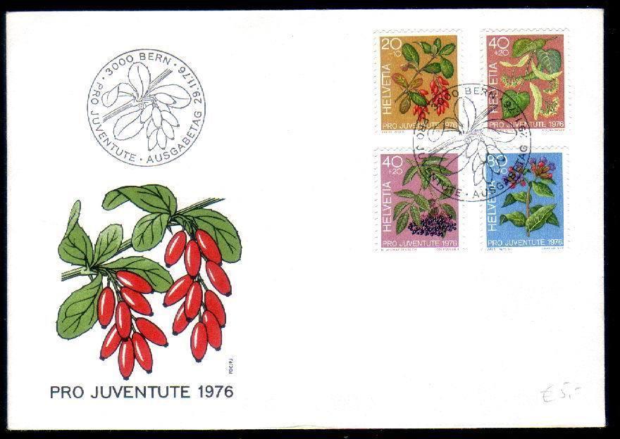 Helvetia,FDC, Cover, PRO JUVENTUTE 1976 Complet Set,flowers,fruits. - Oblitérés