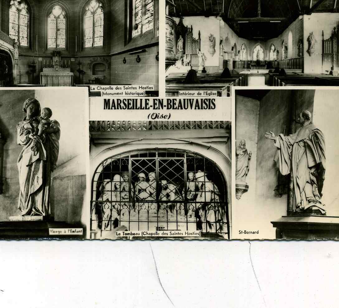 60 - MARSEILLE -en-BEAUVAISIS-l´EGLISE -5vues En Une Carte -   (années60)-smn&b  Dentelée - Petite Animation - Marseille-en-Beauvaisis