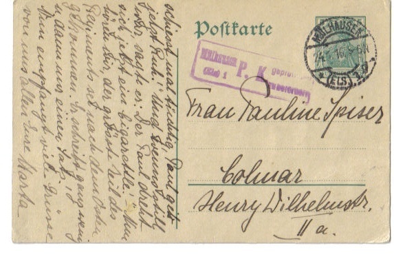 CP De Mulhouse 1916 - Cachet De Censure - Other & Unclassified