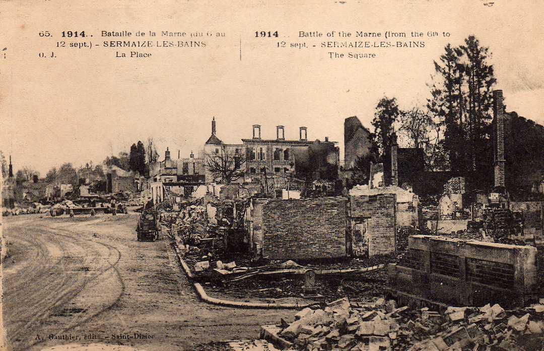 51 SERMAIZE LES BAINS Guerre 1914-18, Place Bombardée, Ed OJ 65, 1915 - Sermaize-les-Bains