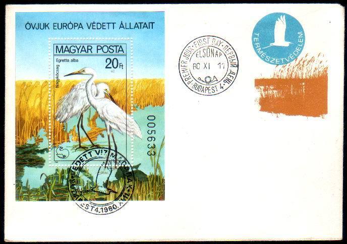 Hungary 1980 FDC  With Sheet Birds Protect Egreta. - Swans