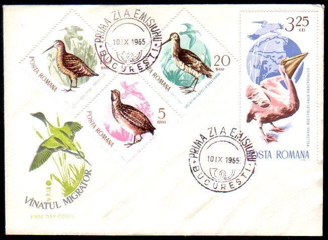 Romania 1965 FDC Full Set With Birds Raptors,pelican Etc. - Collections, Lots & Series