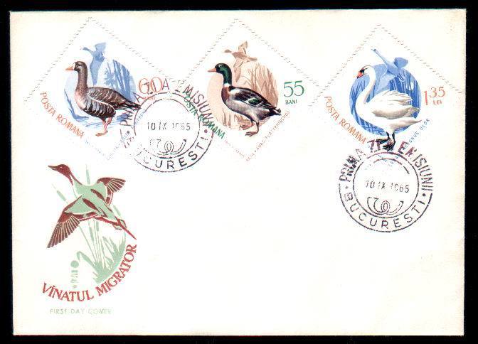 Romania 1965 FDC Full Set With Birds Raptors,pelican Etc. - Collections, Lots & Series