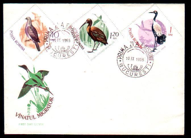 Romania 1965 FDC Full Set With Birds Raptors,pelican Etc. - Collections, Lots & Series