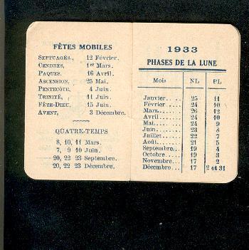 Mini Carnet Calendrier  Religieux Sainte Thérèse De L´enfant Jésus 1933  F26 - Petit Format : 1921-40