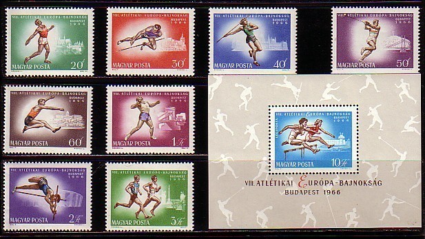 UNGARN \ HONGRIE - 1966 - 8 Championnats D'Europe D'athletisme A Budapest - 8v+ Bl** - Neufs