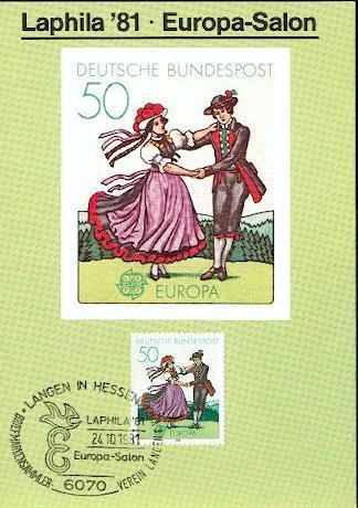 ALLEMAGNE BUND 1981 EUROPA CEPT CARTE PHILATELIQUE  NUM.MICHEL 1096 FOLKLORE - 1981