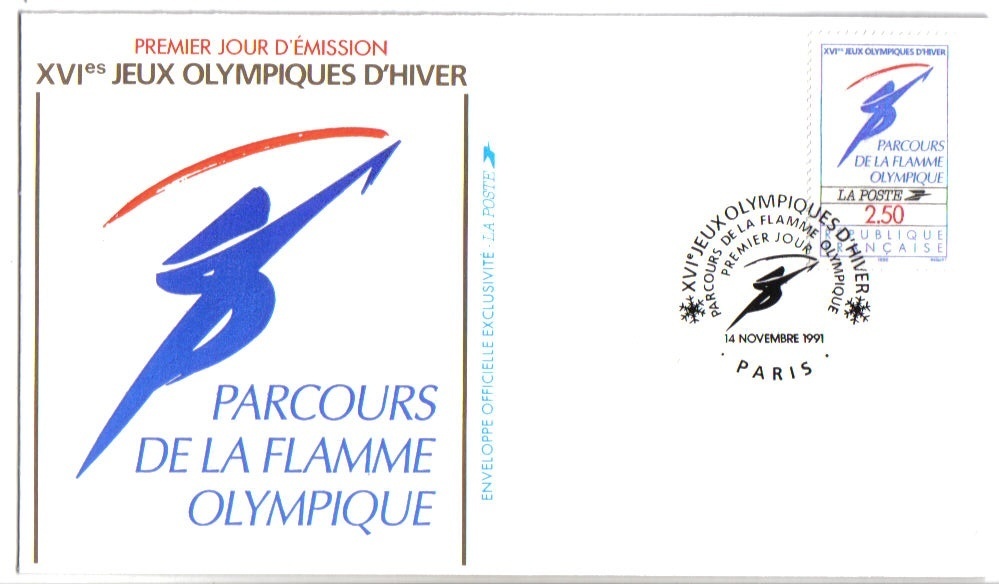 Cachet JO Abertville 1992 - Flamme Olympique - Winter 1992: Albertville