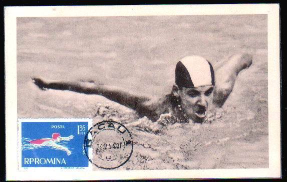 Romania 1964 Very Rare Maximum Card With Natation. - Natation