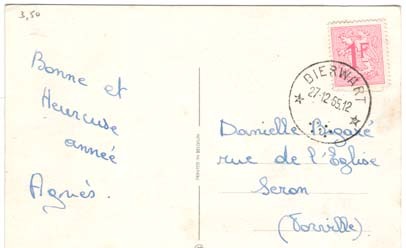 Belgique-Belgie Bierwart(relais) V.Seron(Forville) 1965                                   0127 - Cachets à étoiles