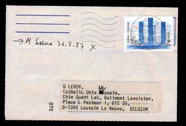 FINLANDE - Y.&T. - Lettre De Turku Vers L.L.N - Timbre 986 - 1987