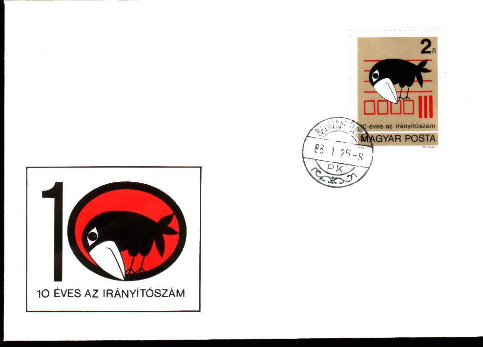 Hongrie 1983 Fdc Code Postal Tri Automatique Oiseau Stylisé - Zipcode