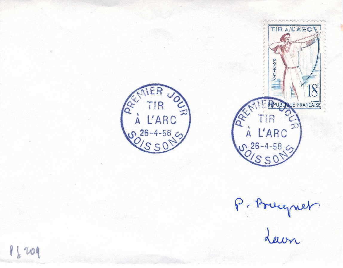 TIR A L'ARC FDC FRANCE 1958 SOISSONS TIR A L'ARC - Bogenschiessen