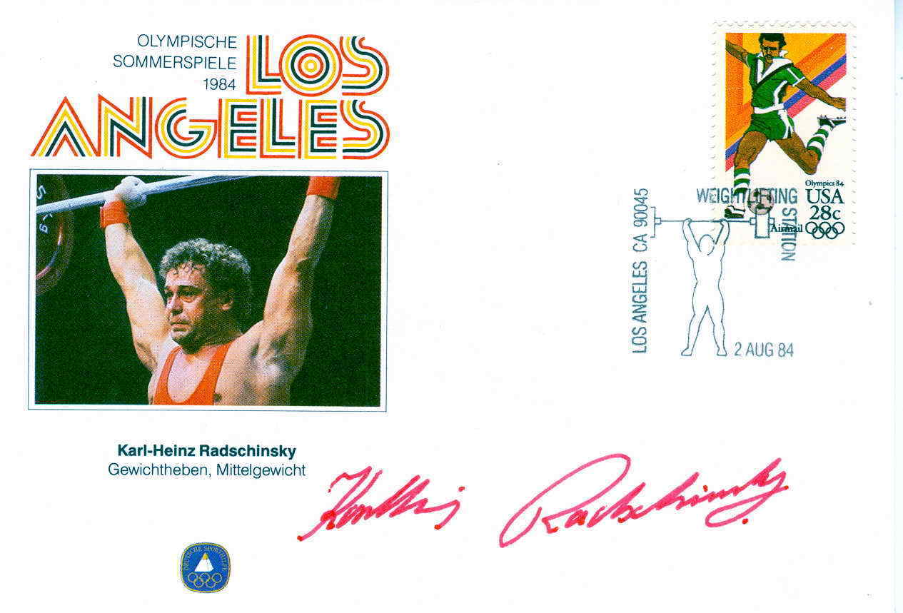 HALTEROPHILIE  OBLITERATION TEMPORAIRE 1984 JEUX OLYMPIQUES DE LOS ANGELES AVEC DEDICACE DU VAINQUEUR - Gewichtheben
