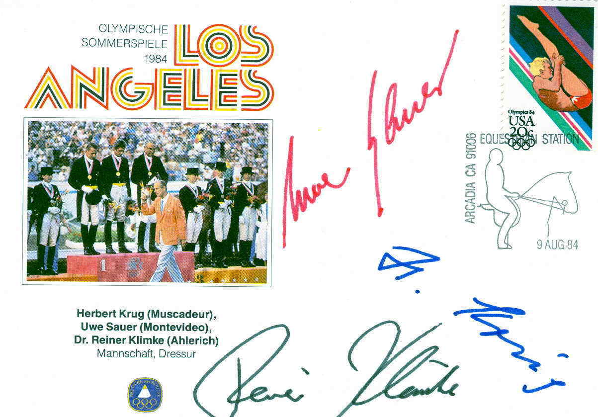 EQUITATION FDC USA 1984 JEUX OLYMPIQUES DE LOS ANGELES + DEDICACE DU VAINQUEUR - Horses