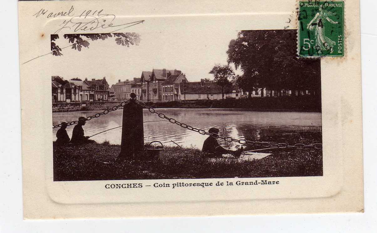 27 CONCHES Coin Pittoresque De La Grande Mare, Animée, Pecheurs, Ed Le Forestier, 1912 - Conches-en-Ouche