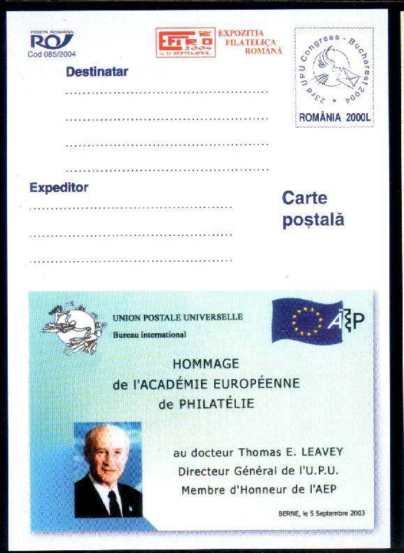 Romania 2004 Stationery Pc With 23´th Congress Of The Universal Postal Union,Bucharest,unused Edition De Luxe. - U.P.U.