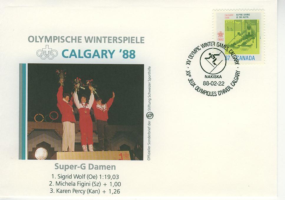 B0857 Podium Super G Femme Wolf Canada 1988 Jeux Olympiques De Calgary - Hiver 1988: Calgary