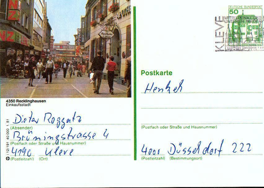 70000 - Entier Postal - Carte Postale D´allemagne - Postkart - 4350 Recklinghaussen - Otros & Sin Clasificación