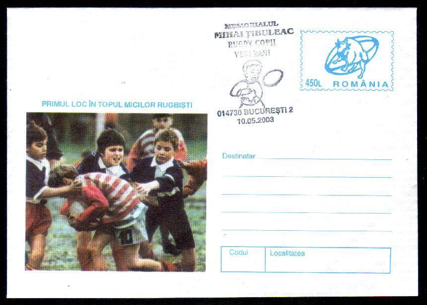 Romania Postal Stationery,rugby Nice Postmark,2003. - Rugby