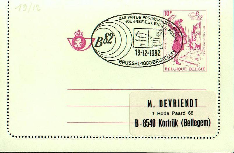 AP - Entier Postal - Carte-lettre N° 49 - Journée Du Timbre Et Lancement De L'exposition Belgica 1982 - 10,00 Fr Rouge - - Carte-Lettere