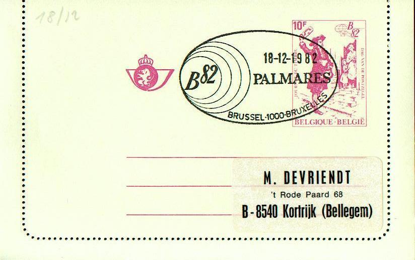 AP - Entier Postal - Carte-lettre N° 49 - Journée Du Timbre Et Lancement De L'exposition Belgica 1982 - 10,00 Fr Rouge - - Postbladen